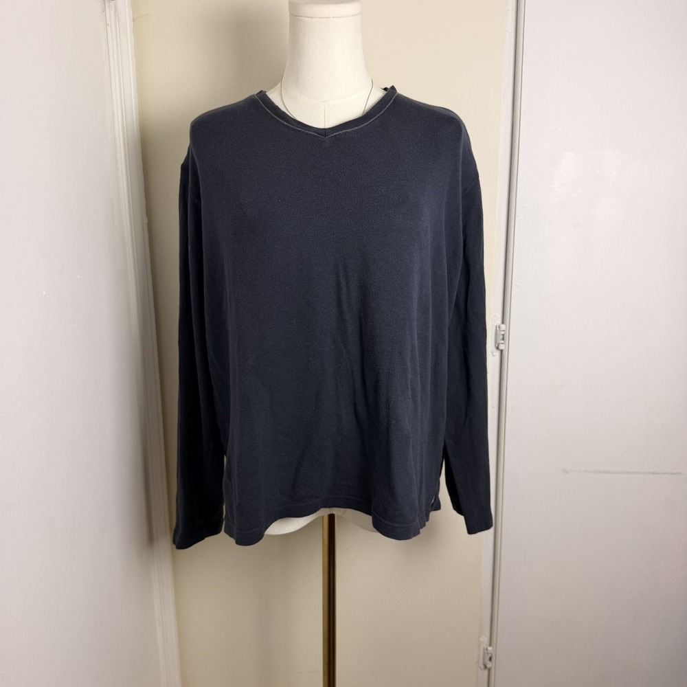 LORO PIANA Long Sleeve Cotton Stretch T-Shirt Womens Size XL Made In Italy Blue